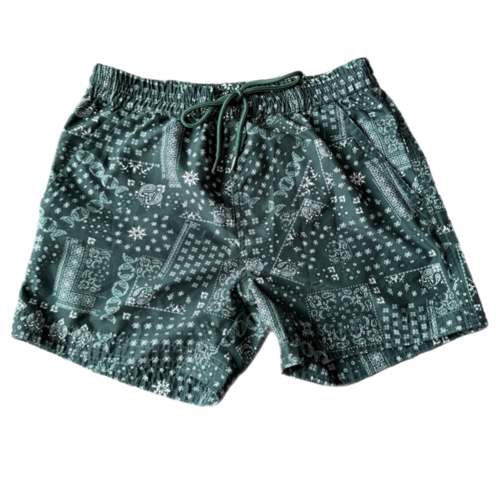 Men’s Green Bandana Print Swim Trunks | Size Small